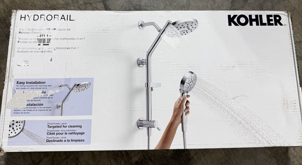 Kohler Hydrorail Chrome 3-in-1 Multifunctional Showerhead and Column Kit
